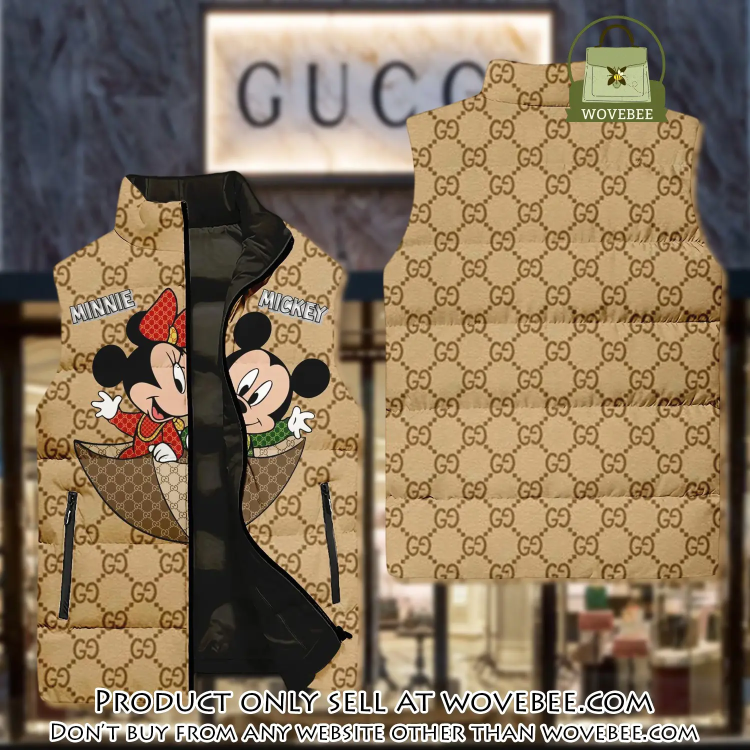 Gucci mickey mouse yellow type 2 luxury brand 3d sleeveless down jacket wvb1059355